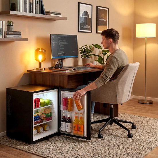 AREBOS 40L Mini koelkast stil compact minibar met slot LED zwart kantoor home van AREBOS — afbeelding 3