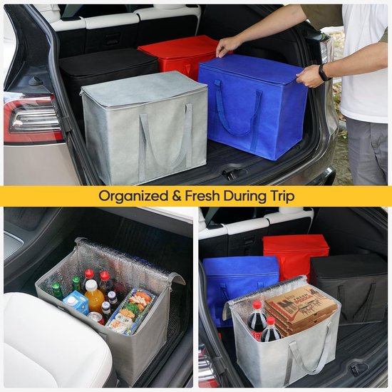 2 Stuks Geïsoleerde Boodschappentassen - Opvouwbare Koeltas voor Boodschappen - Grote Herbruikbare Koeltas met Ritssluiting - Zilvergrijs - 16''x9''x13'' — afbeelding 2
