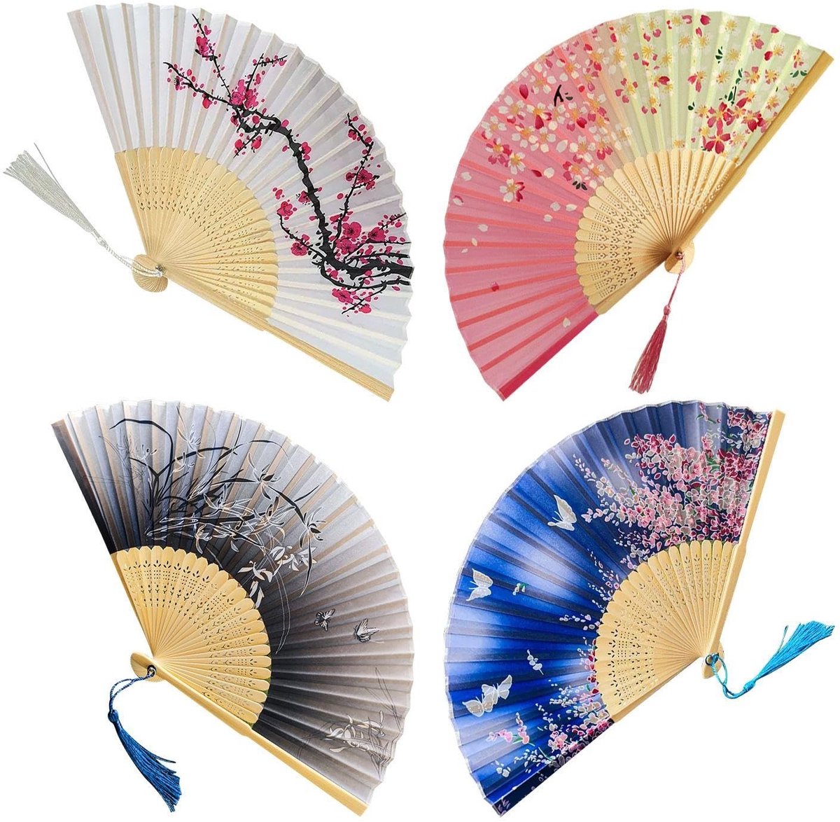 aladdien - Vouwfans - Klassiek Antiek Ontwerp - Decoratie - Dans - Kwastjes - 4 Stuks - Geschikt voor Evenementen - Multi-kleur