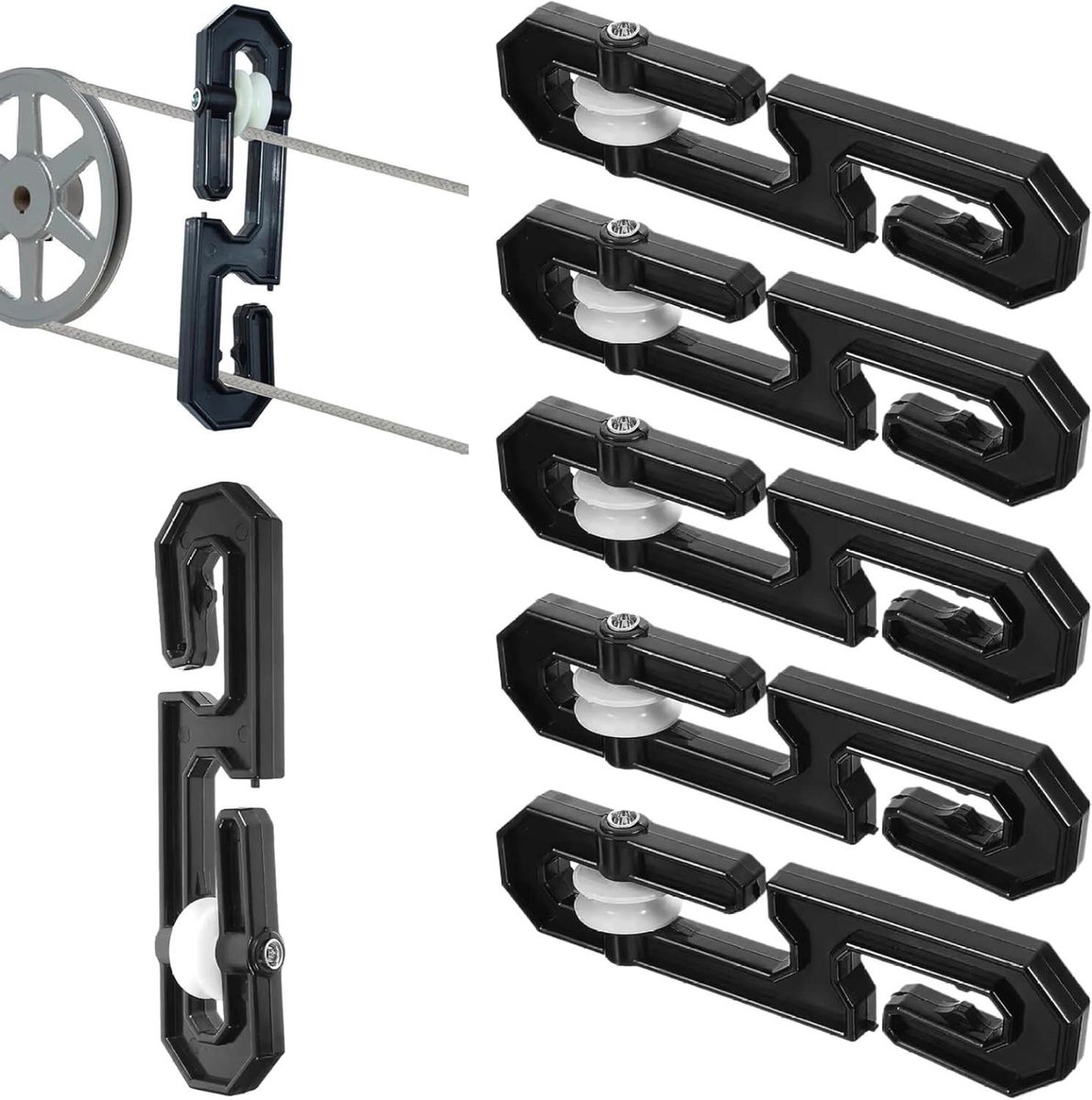 Waslijn Katrol Set - Waslijn Spanner - Efficiënt Drogen - S-vormig Ontwerp - 6 Stuks - Zwart
