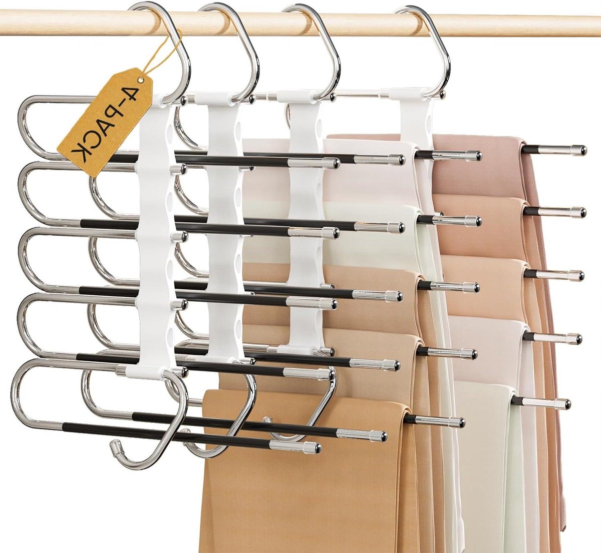 Broekhanger Kast - Opberger Organizer - Ruimte Besparen - 5-in-1 Ontwerp - 4 Stuks - Wit