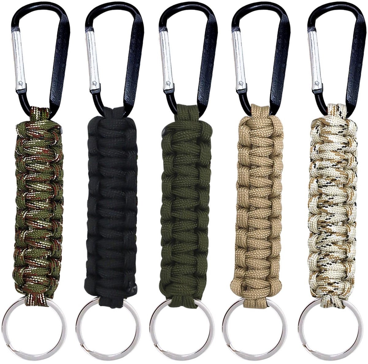 ONF3 - Multifunctionele Carabiner Clips - 5 Stuks met Nylon Touw - Ideaal voor Wandelen - Outdoor Activiteiten - Handig voor Avonturen - Perfect...