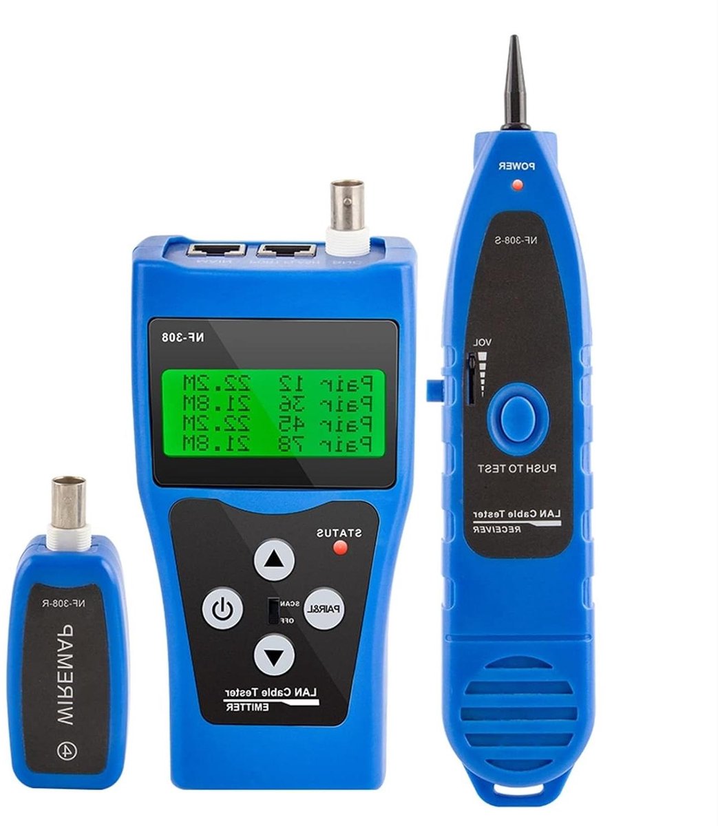 Netwerkkabeltester - Kabel tracker - Netwerk testen - Meet lengte en fouten - Tot 1000m - Blauw