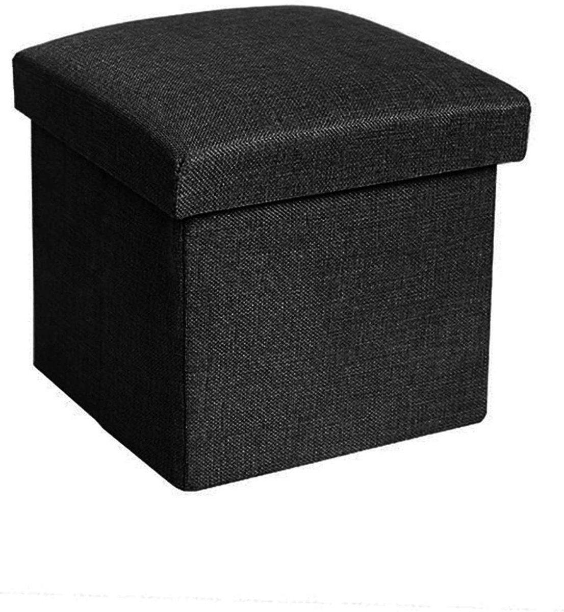 Opvouwbare Opbergbank - Zwarte Poef - Multifunctioneel Opbergen - Gewatteerde Zitting - 50 cm - Zwart