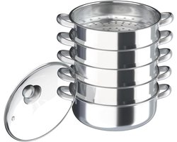Stoompan Set - Stoomkoker - Gezond Koken - 5 Lagen Roestvrij Staal - 30 cm Diameter - Zilver