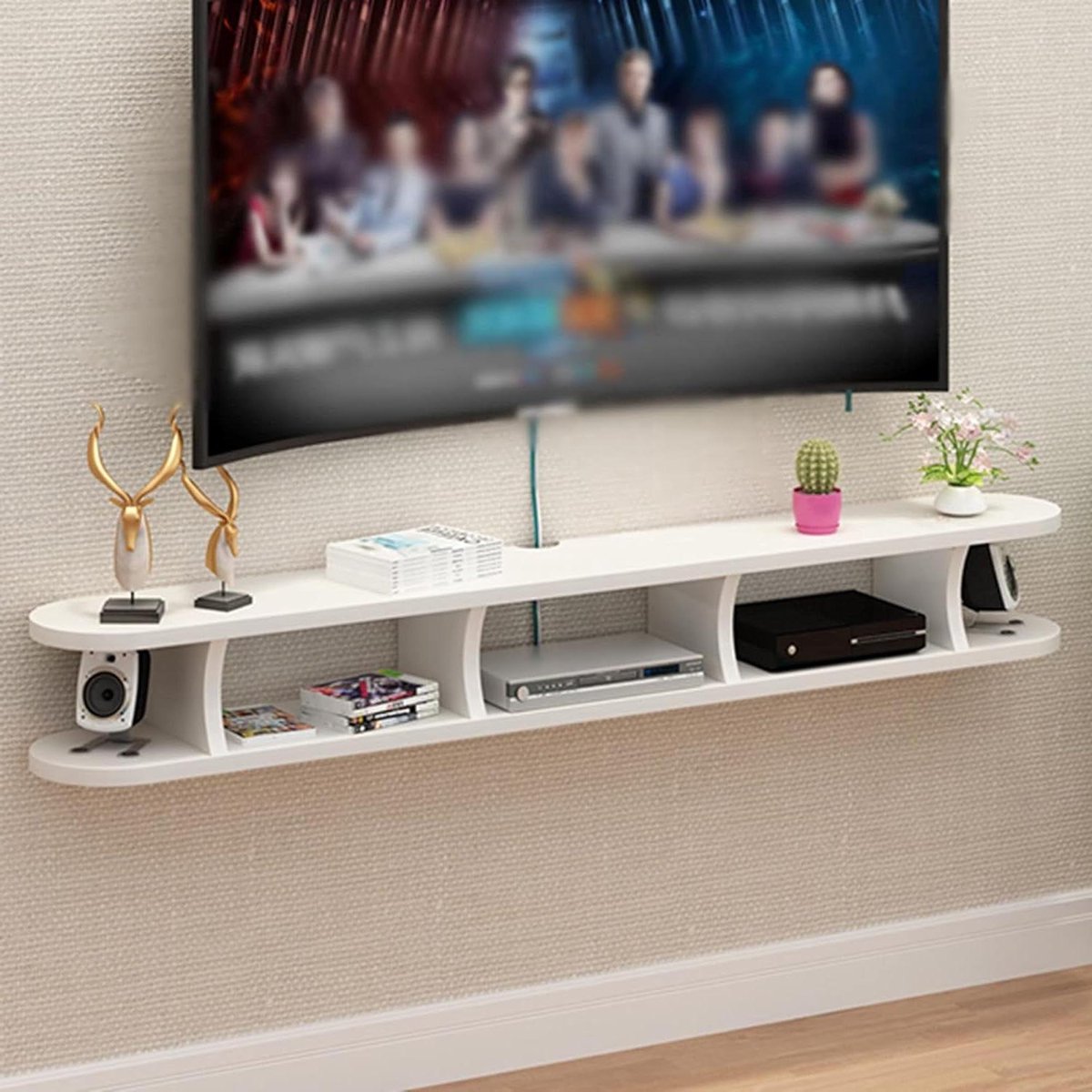 TV Meubel - Wandmeubel Dressoir - Opbergen Entertainment - Zonder Boren - 140cm Breed - Wit
