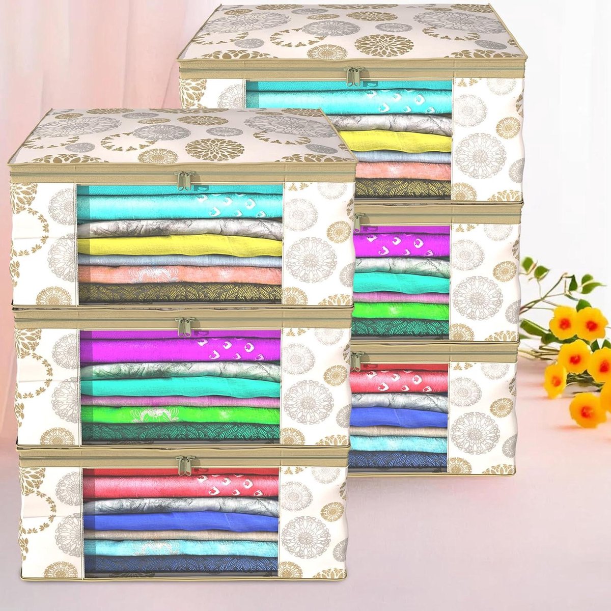 Opbergtas Saree - Kledinghoes - Kleding Opbergen - Zichtbaar Venster - 6 Stuks - Wit