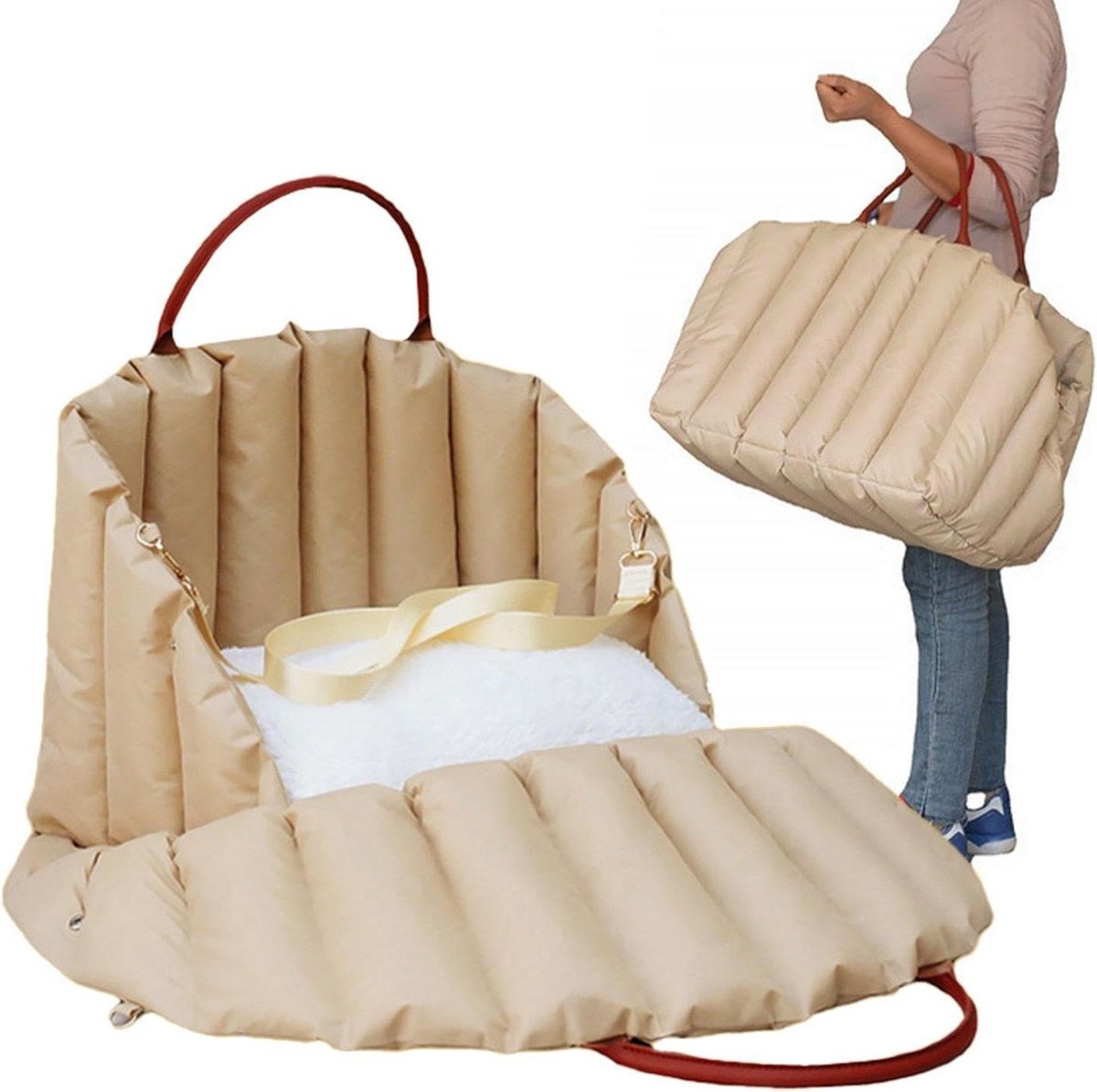 Huisdier autostoel - Reisbed hond - Veilig reizen - Verstelbare riemen - 45x35x35 cm - Kaki