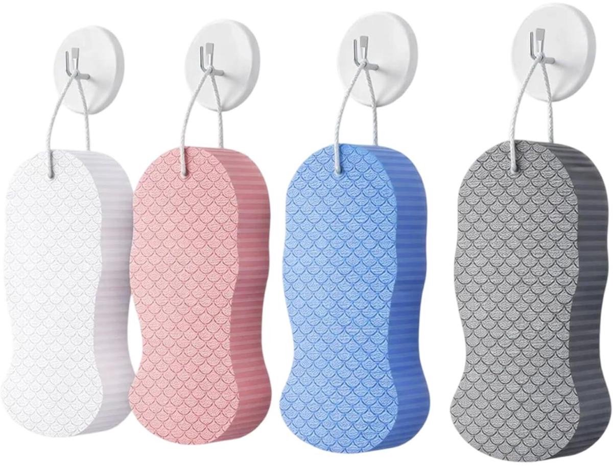 longziming - Exfoliërende Badspons - Visschub Scrub Spons - Douche Scrub Pad - Diepe Zachte Exfoliatie - Verbeterde Schrobprestaties - Ergonomisch Compact Ontwerp - Veilig Nat Gebruik - Set Van 4 Stuks