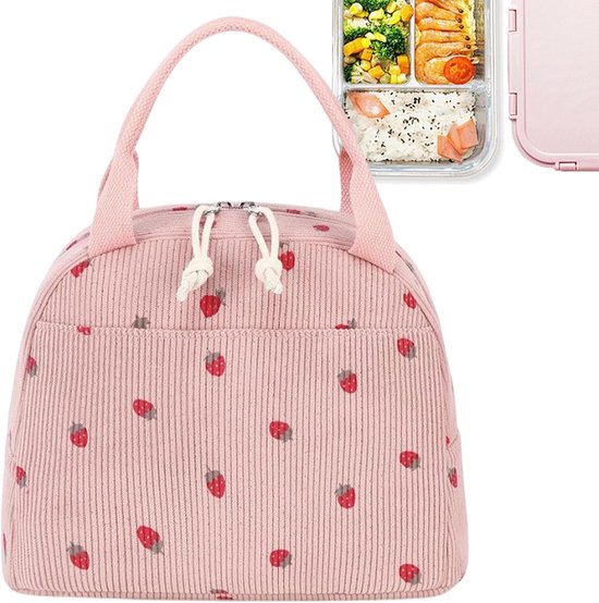 Lunchtas Herbruikbaar - Isolatie Tas - Maaltijd Meenemen - Extra Vakken - 25x19x19cm - Lichtroze — afbeelding 5
