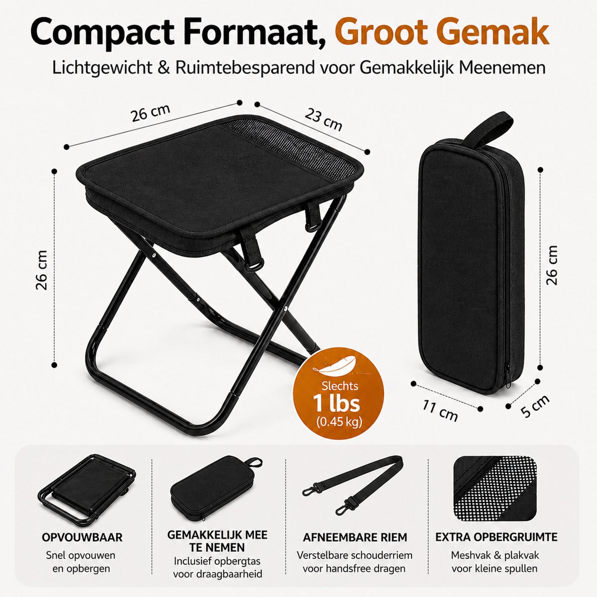 Heuts Goods - Mini Campingstoel - Vouwstoel - Campingstoel Opvouwbaar - Strandstoel - Kampeerstoel - Makkelijk Draagbaar - Inklapbaar - Lichtgewicht - Zwart — cadeau in Sport & Outdoor - foto 5