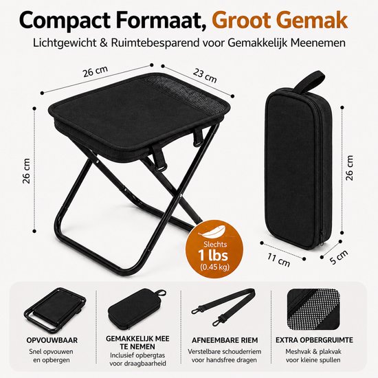 Heuts Goods - Mini Campingstoel - Vouwstoel - Campingstoel Opvouwbaar - Strandstoel - Kampeerstoel - Makkelijk Draagbaar - Inklapbaar - Lichtgewicht - Zwart van heuts-goods — afbeelding 5