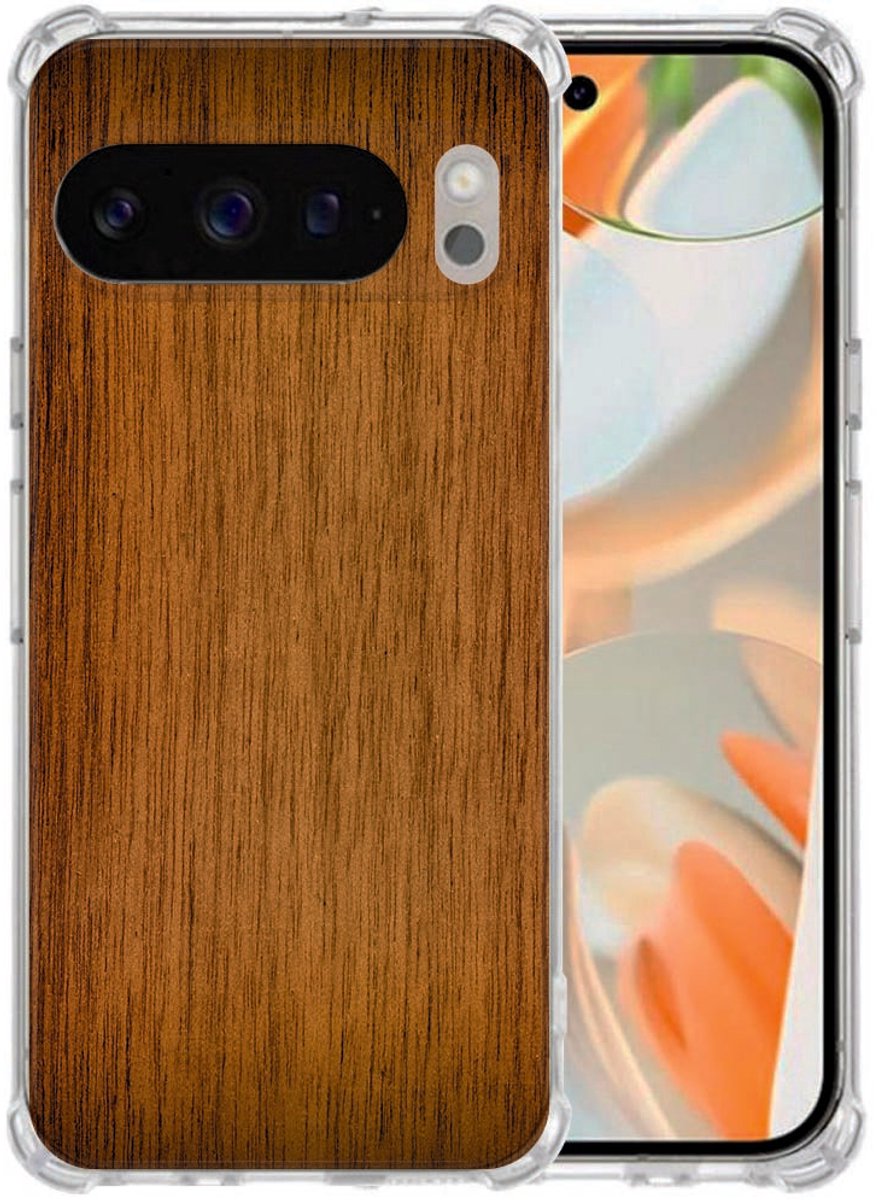 Google Pixel 10 Pro XL TPU Siliconen Hoesje Donker Hout Valbestendig