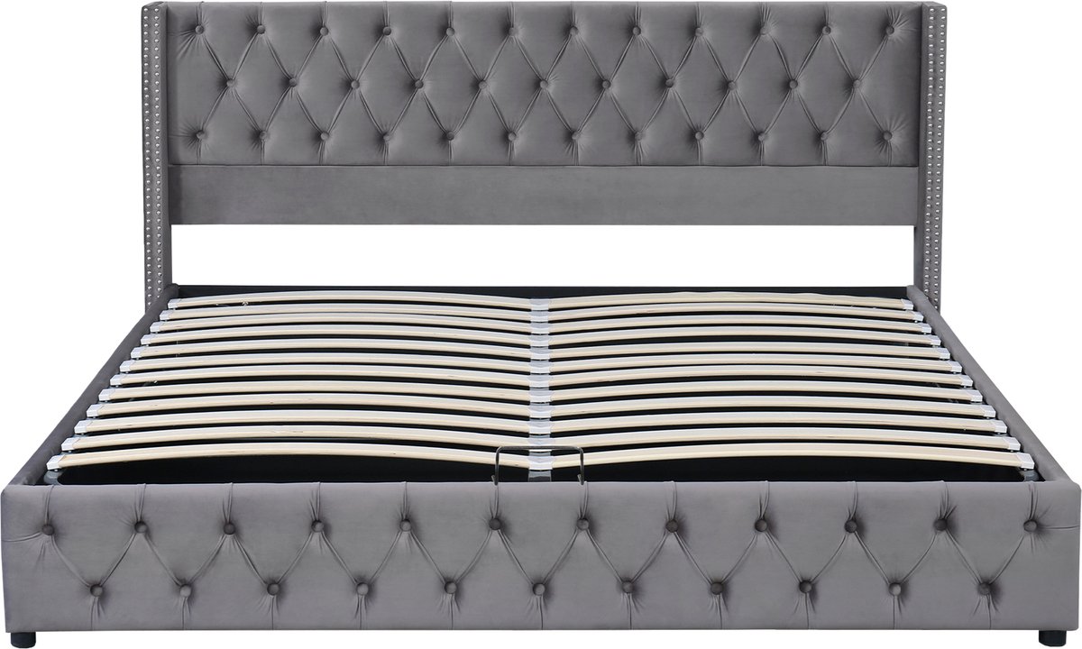 Boxspring - 180x200cm - Grijs - Linnen - Opberg