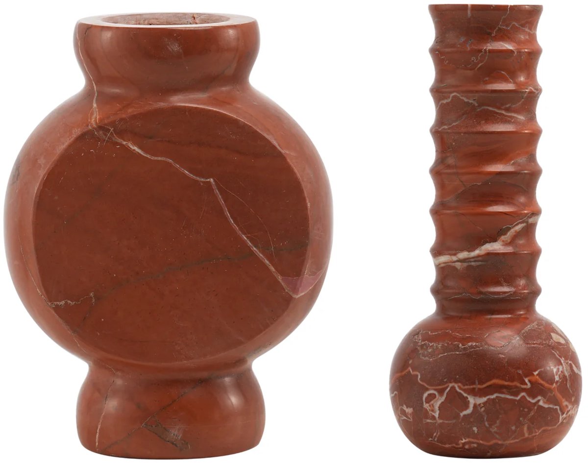 Marmeren Geschenkset: Vazen Ribbed & Circle Rood