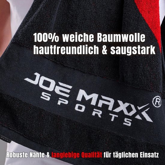 Fitness Towel 120 x 50 cm Made of 100% Cotton - Absorbent - Quick-Drying and Stylish - Ideal for Gym, Sports, Training, Sauna and Outdoor - Black / Red — afbeelding 3