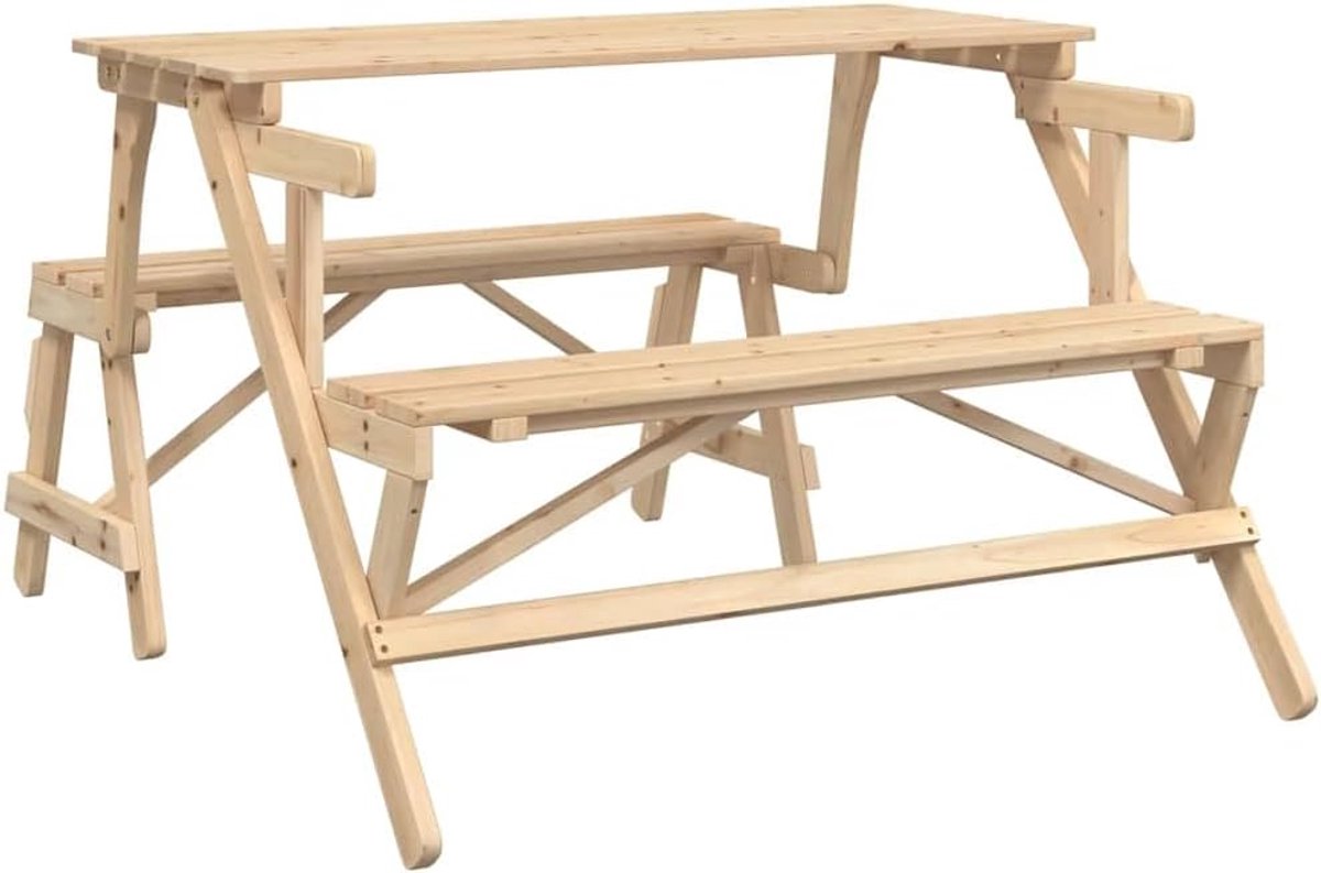 Picknicktafel met banken - Tuinset multifunctioneel - Buiten ontspannen - 2-in-1 ontwerp - 110 cm breed - Natuurlijk