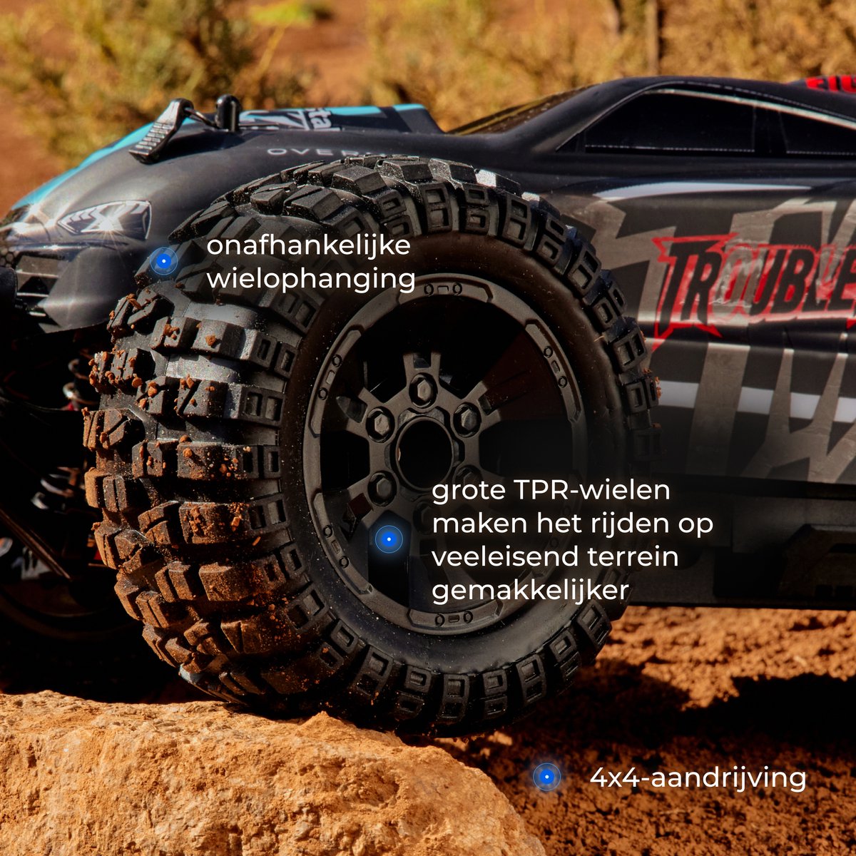 Overmax X-Stable RC auto / RC car – 35 km/h – 4x4 Monster Truck – 1:10 – metalen aandrijving – olie-schokdempers – dubbele LED verlichting – 2 accu’s (tot 40 min rijtijd) – instelbare besturing – actieve rem – offroad terrein model - Bestuurbare Auto — afbeelding 15