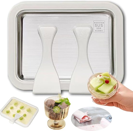 Rolled Ice Cream Maker - Zelf IJs Maken - Incl. 2 Spatels - Zonder Stroom - Teppanyaki - IJsmaker IJsmachine - IJsrolplaat - Wit