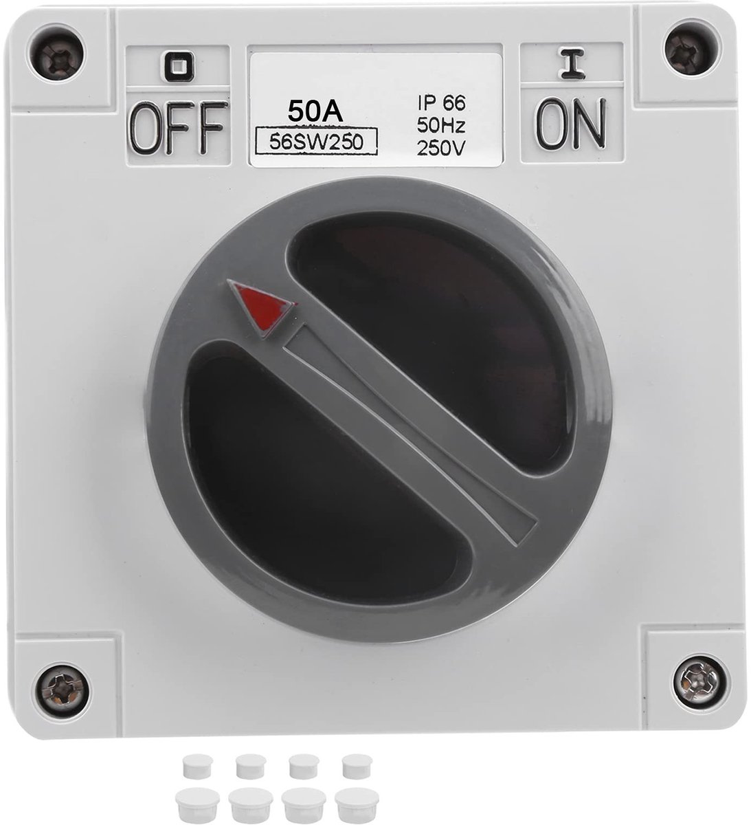 SPHProducts - IP66 waterdichte schakelaar - Draaischakelaar 250 V - Veiligheidsvergrendeling - Stofdicht - Buiten gebruik - 2 standen - 2P50A