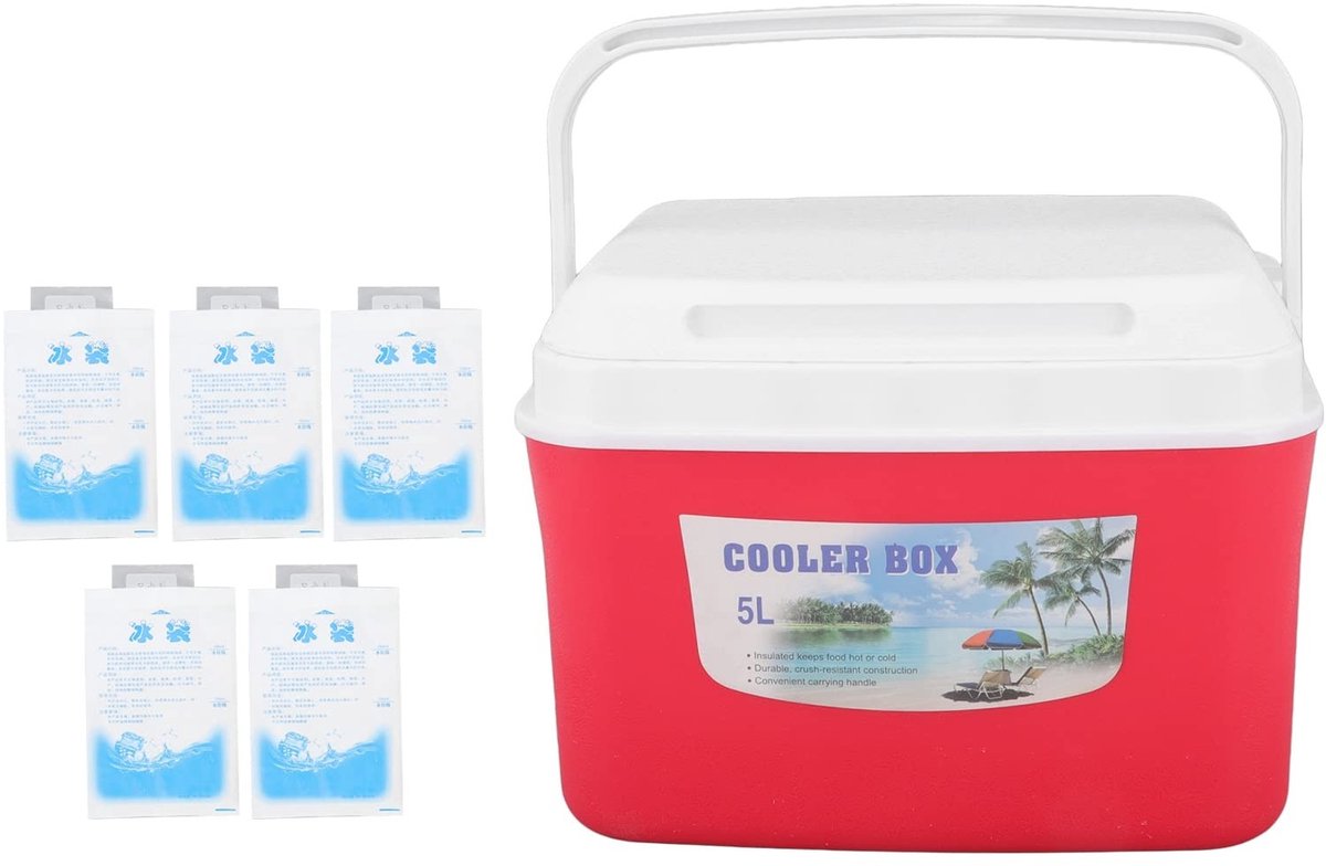 aladdien - 5L koelbox - duurzame isolatie - ideaal voor roadtrips - rood - constante temperatuur - perfect voor voedsel en medicijnen - geschikt voo..
