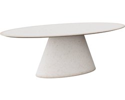Goossens Stone Eettafel - Beton - 240 x 77 x 120 cm - Ovaal - wit