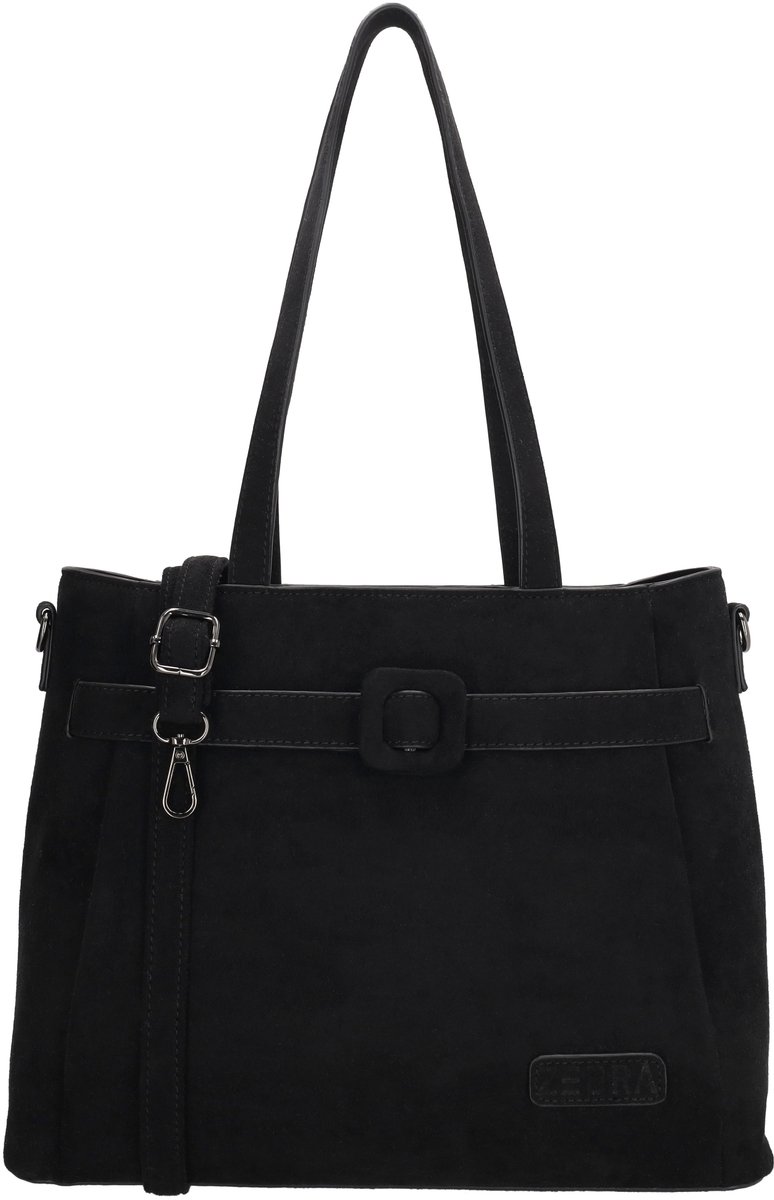 Zebra Trends Davina Shopper - Dames Tas - Suede Look - Verstelbare Schouderband - Ritssluiting - Shopper Tas - Schoudertas - Tote Bag - Dames Tas - Zwart