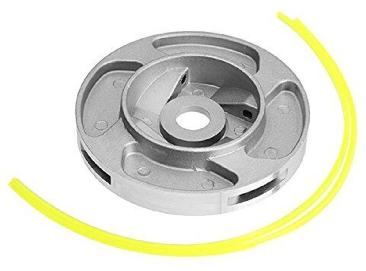 Trimkop van aluminium geschikt geschikt voor twee nylon kabels van 110 x 15 mm, ter vervanging van bosmaaiers.