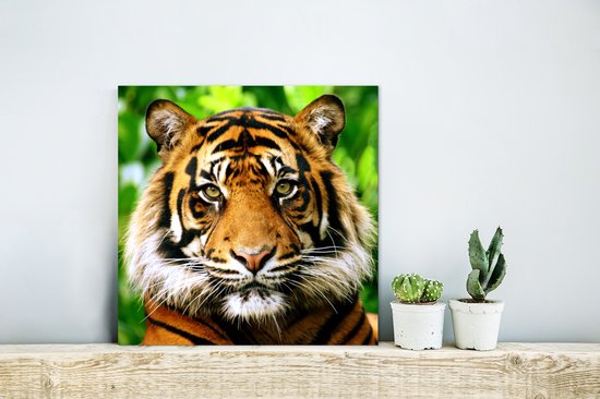Décoration murale Métal - Peinture Aluminium Industriel - Tigre - Tête - Forêt - 20x20 cm - Dibond - Photo sur aluminium - Décoration murale industrielle - Pour le salon/chambre