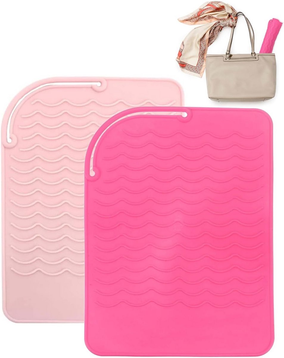 Hittebestendige Siliconen Pads - Beschermende Matten - Haargereedschap Gebruik - Set van Twee - 14.7 cm - Roze Rood