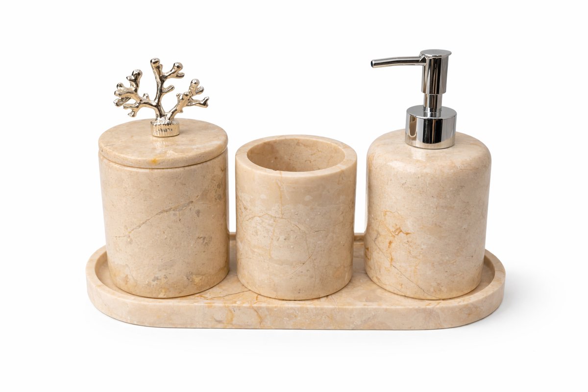 Marmoree - Marmer - 4 delig - Badkamerset - Beige
