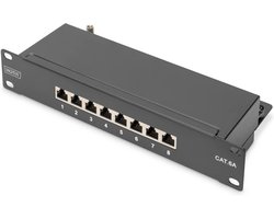 DIGITUS CAT 6A patchpaneel - 8 poorten - RJ45 bussen - 10-inch rack-mount 1U - LSA distributiepaneel - afgeschermd - zwart