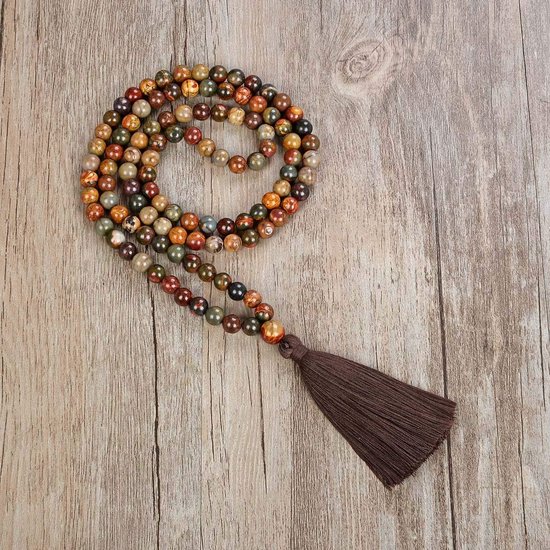Yoga Necklace Jewelry Beads Long Tassel Necklace Jasper with 108 Mala Beads for Women or Men van Anita — afbeelding 5