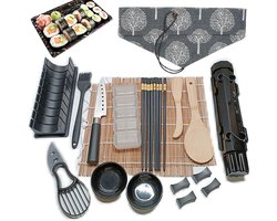 Sushi maakset 20-delig Sushirolmat Sushi vormpjes Sushi maker Onigiri rijstbalvorm Keukenset voor sushi en rijstballen Inclusief messen lepels eetstokjes en houders Modern design