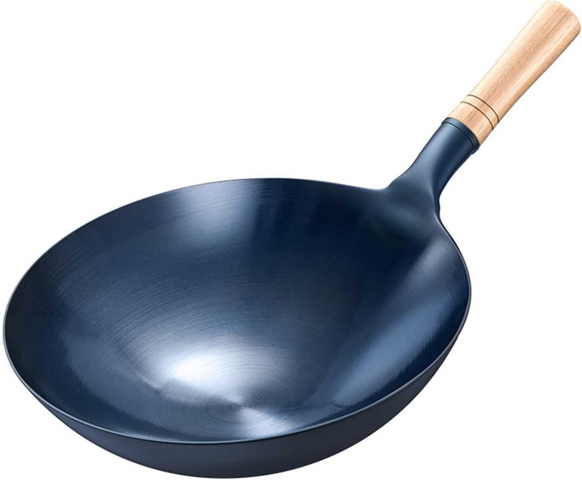 Wok Pan - Chinese Koekenpan - Snel Roerbakken - Handgeslagen Koolstofstaal - 32cm - Zwart