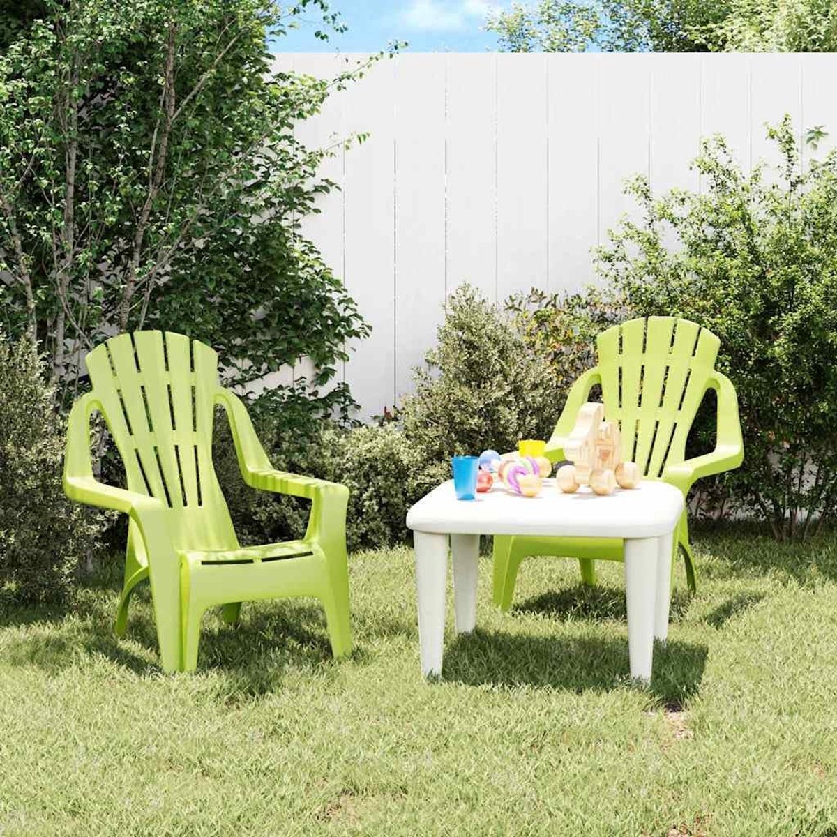 Kinder Tuinstoelen - Kinderstoeltjes Buiten - Buiten Zitten - Houten Look PP - 37x34x44cm - Groen