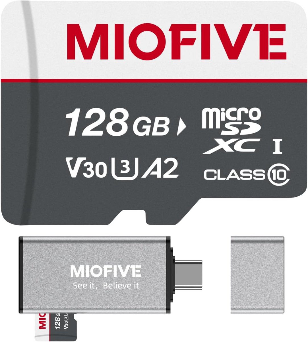 Snelle 128 GB MicroSDXC geheugenkaart met USB 3.0 Type-C Kaartlezer voor 4K Dashcam en Smartphone