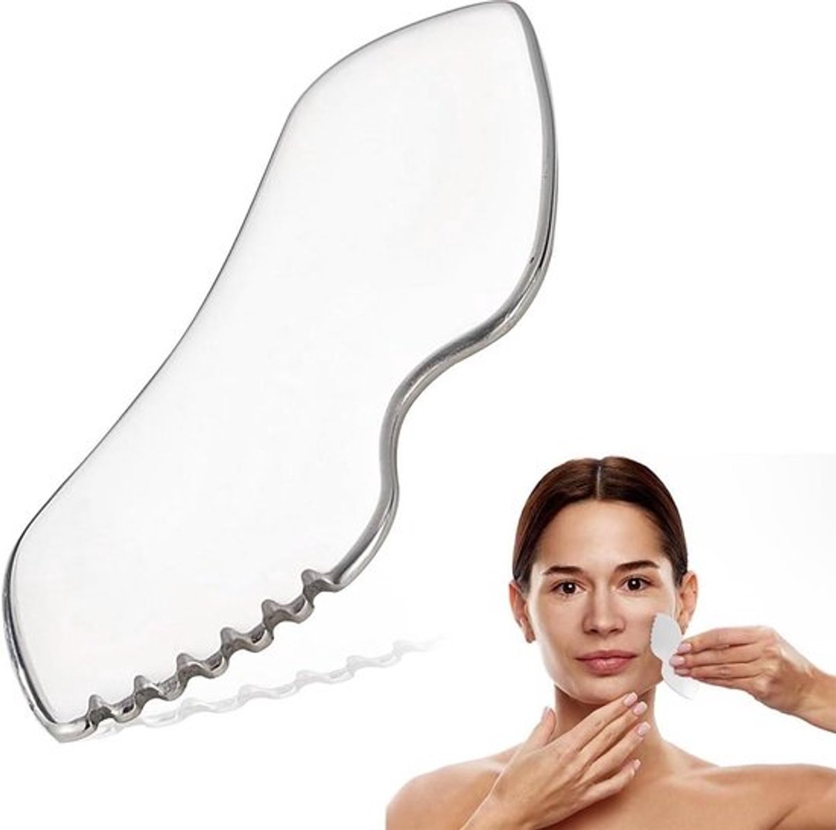 Roestvrijstalen Gua Sha-steen set - Voor mannen en vrouwen - Huidverzorging (zilver)