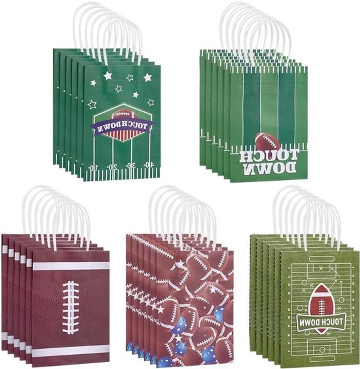Feestgunst tasjes voor sport thema - Set van 30 stuks - Diverse stijlen - Met handvatten - Geschikt voor voetbal, honkbal, basketbal - Inclusief snoep - Ideaal voor verjaardagsfeestjes