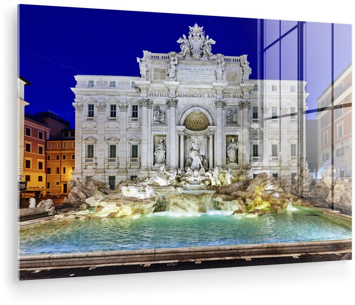 ® Glasschilderij 150x100 cm - Schilderij acrylglas - Verlichting - Fontein - Rome - Foto o