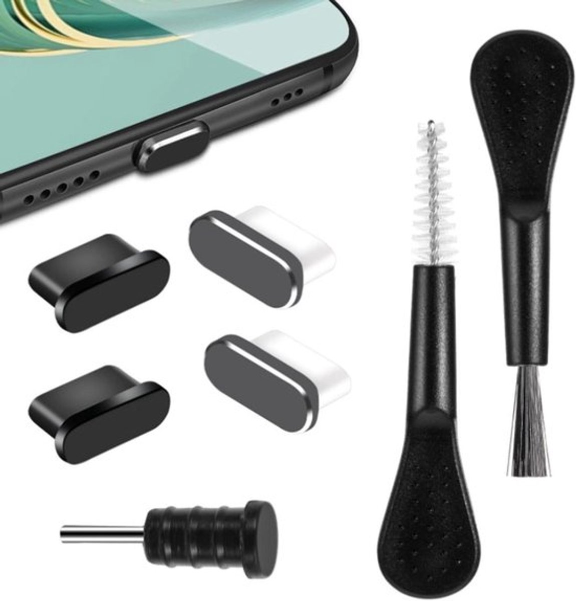 USB C-poort stofstekkers set met reinigingsset - iPhone - Type C-oplaadpoorthoes