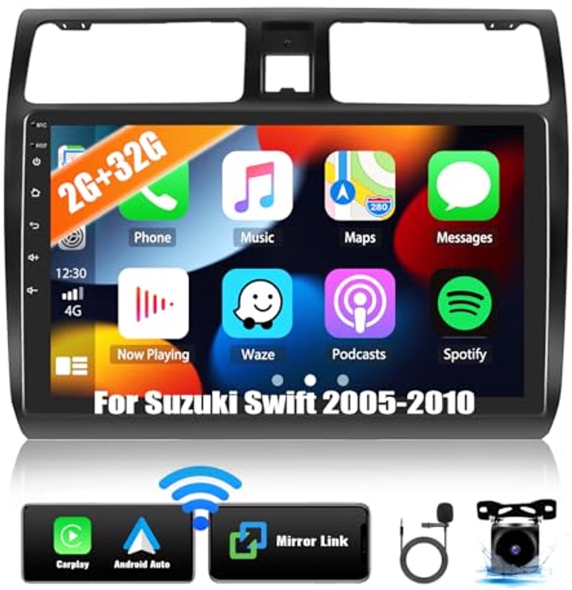 Android Autoradio 2G + 32G met Carplay en Android Auto, Dubbel Din 10,1 Inch voor Suzuki Swift 2005-2010