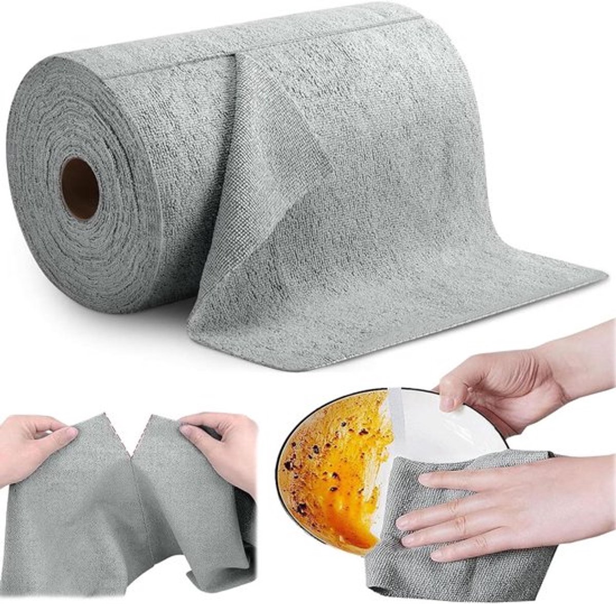 Herbruikbare microvezel reinigingsdoekrol voor keuken, auto, glas - 50 vellen - 25 x 25 cm