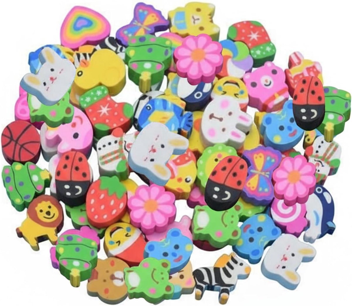Thijox - Set van 30 kleurrijke gummetjes, grappige dierenset voor potlood, mini-gummen als geschenk of beloning, perfect voor studenten en kinderen, i