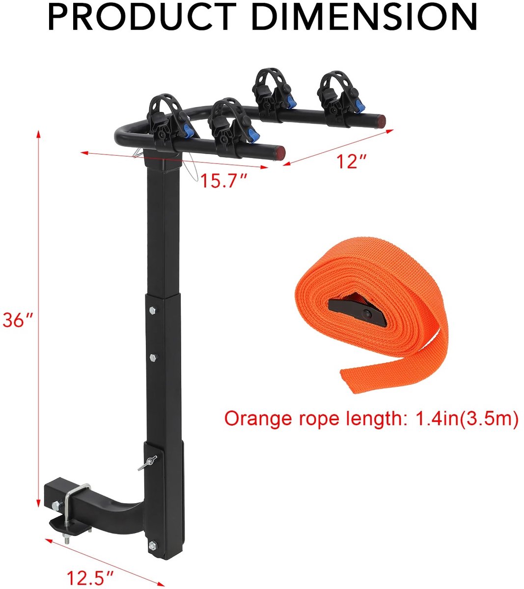 Mosh Stories Fietsendrager voor Trekhaak – Opvouwbare Stalen Fietsdrager voor 2 Fietsen - Universele 2 Inch Hitch met Stabilisatie