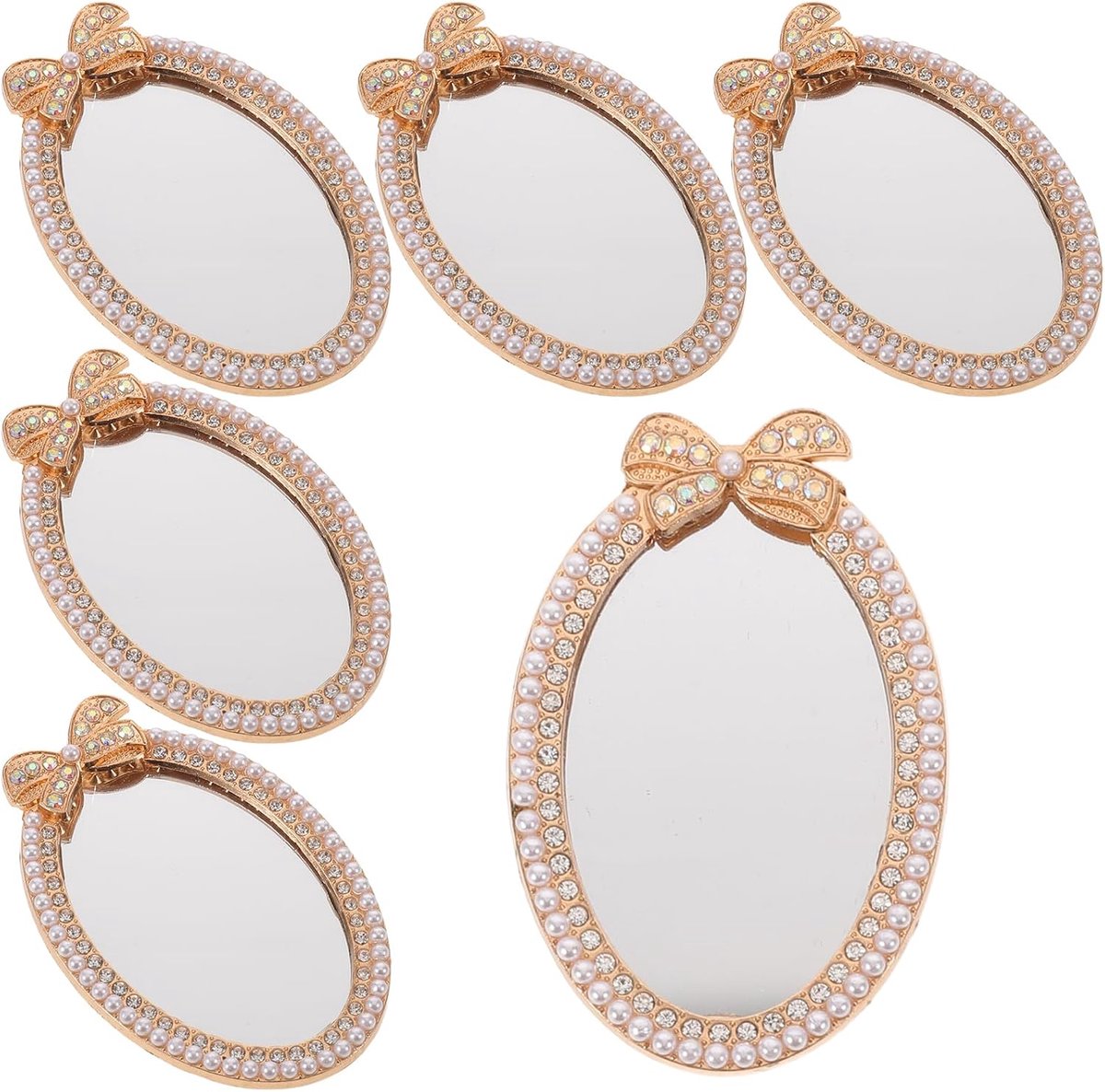 Zelfklevende Telefoonspiegels - Make-up Spiegels - Uiterlijk Controleren - Met Strass Steentjes - 6 Stuks - Diverse kleuren