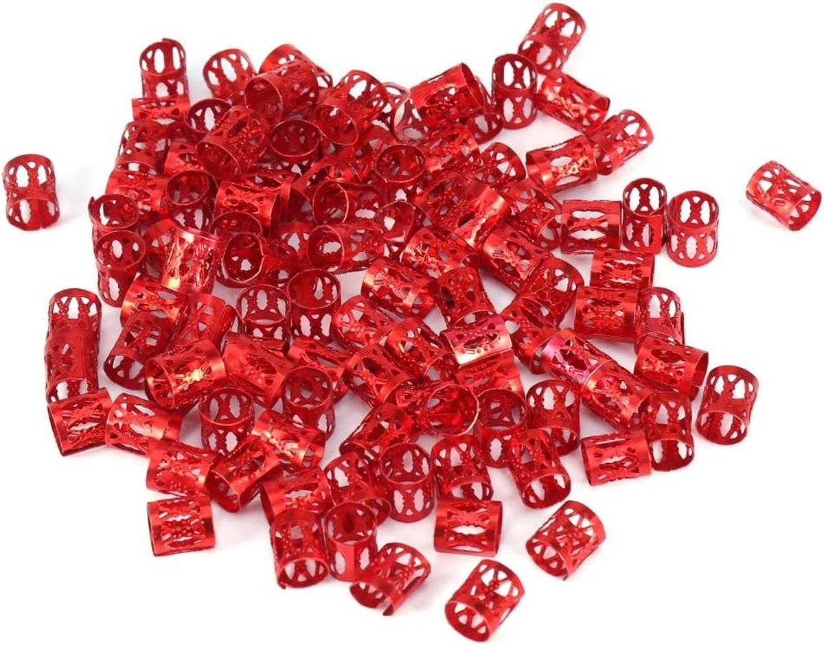 Haar Vlecht Kralen - Haar Decoratie - Haar Styling - Eenvoudig Snap-On - 100 Stuks - Rood