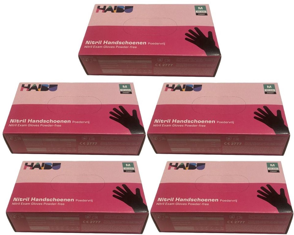 15x Haibu Nitril Handschoenen poedervrij Zwart M-100st