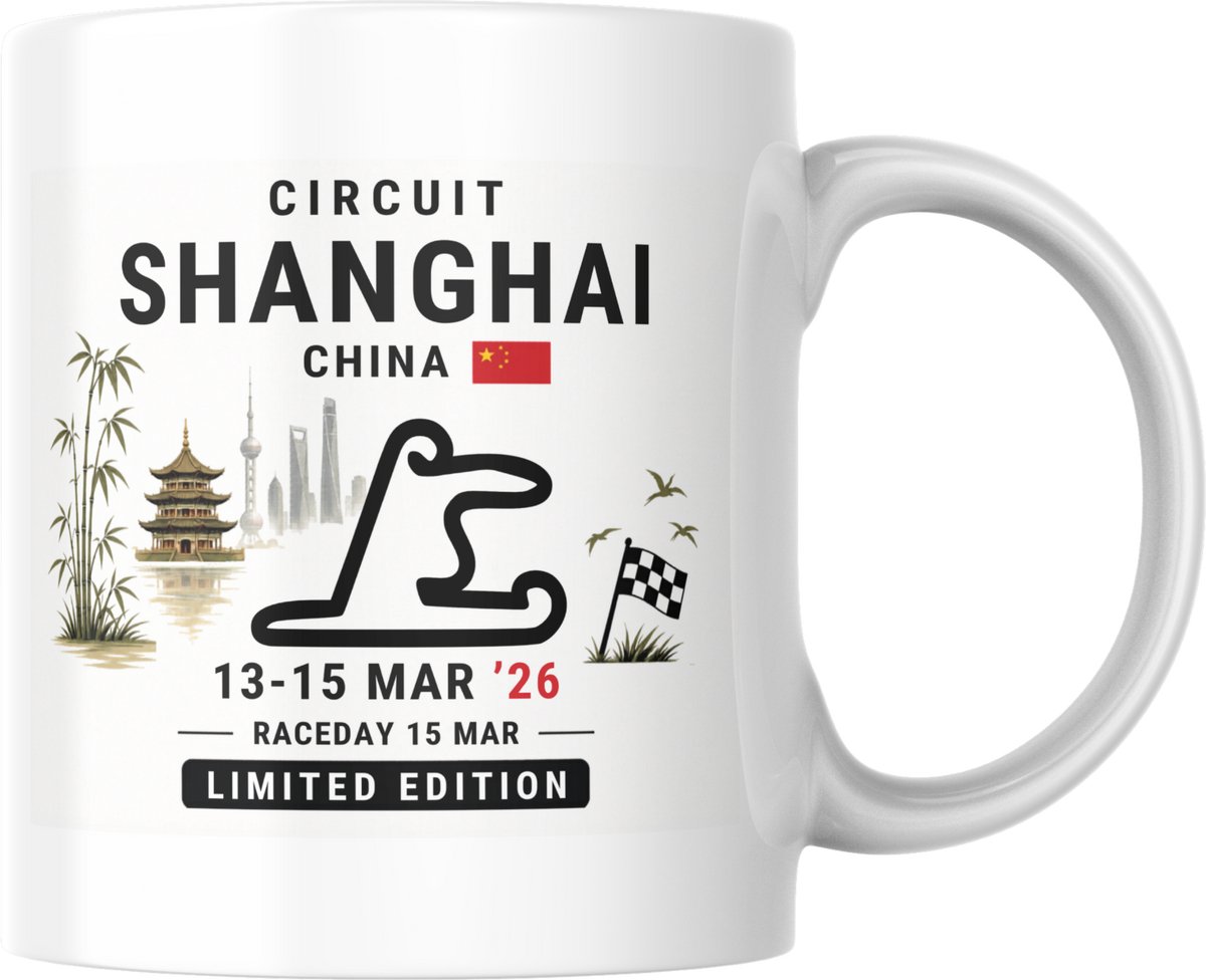 Hip met Pit Creaties - F1 Mok Shanghai 2026 - Formule 1 Circuit Mok - Grand Prix Shanghai 13-15 MRT '26 - Racedag 15 MRT - F1 Cadeau - Limited Edition Racefan Merchandise