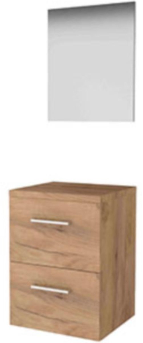 Basic-Line Basic 46 Badkamermeubelset - 50 x 46 cm - Met Grepen - 2 Lades - Wastafelblad - Spiegel - Whisky Oak